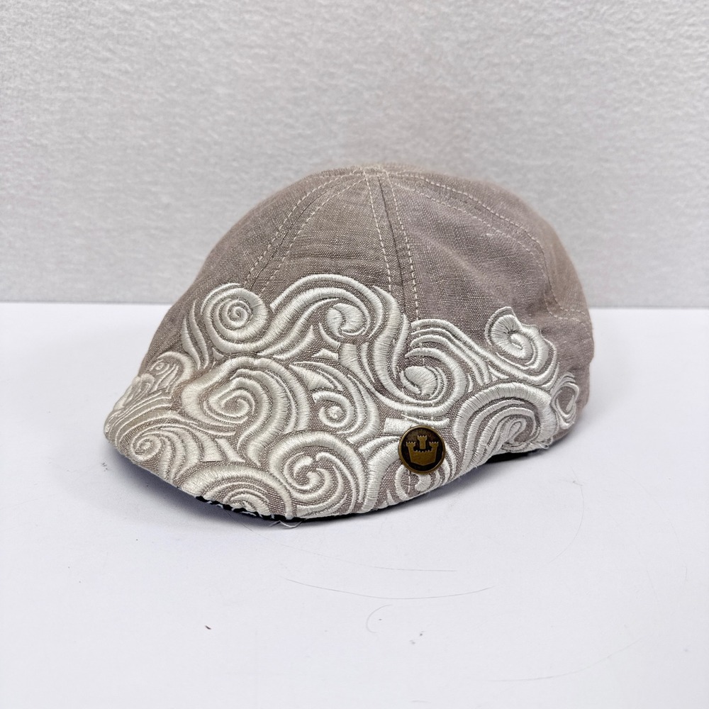 Goorin Bros Cap Size Medium Gray Embroidered Driver Hat Newsboy Western Linen